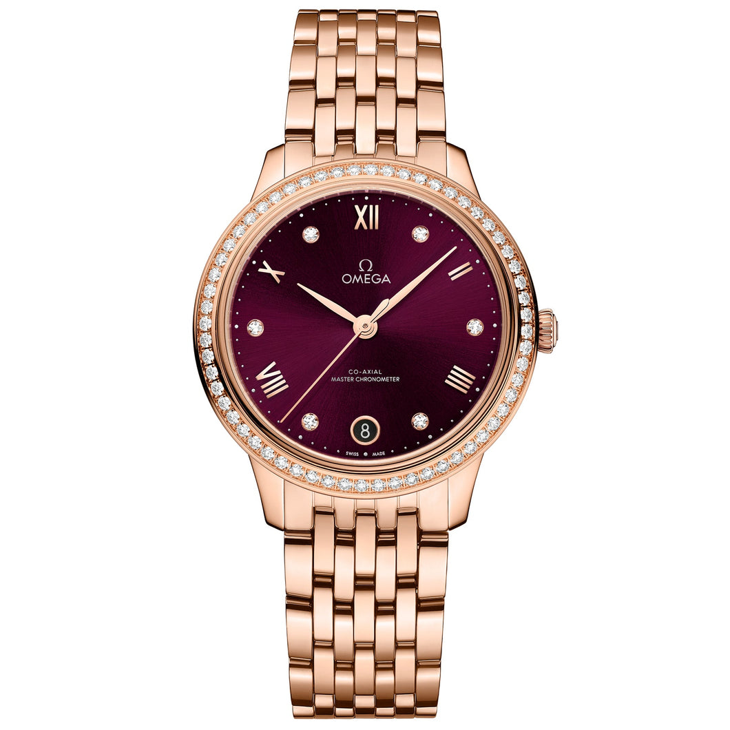 OMEGA De Ville Prestige Co-Axial Master Chronometer Burgundy Diamond Dial Sedna(tm) Gold Watch | 34mm | O43455342061001