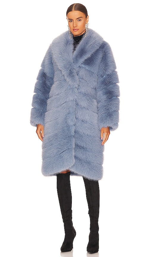 OW Collection Copenhagen Faux Fur Coat in Baby Blue