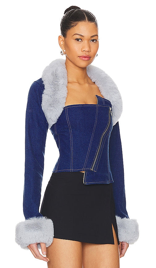 OW Collection Denim Detachable Corset Jacket in Blue