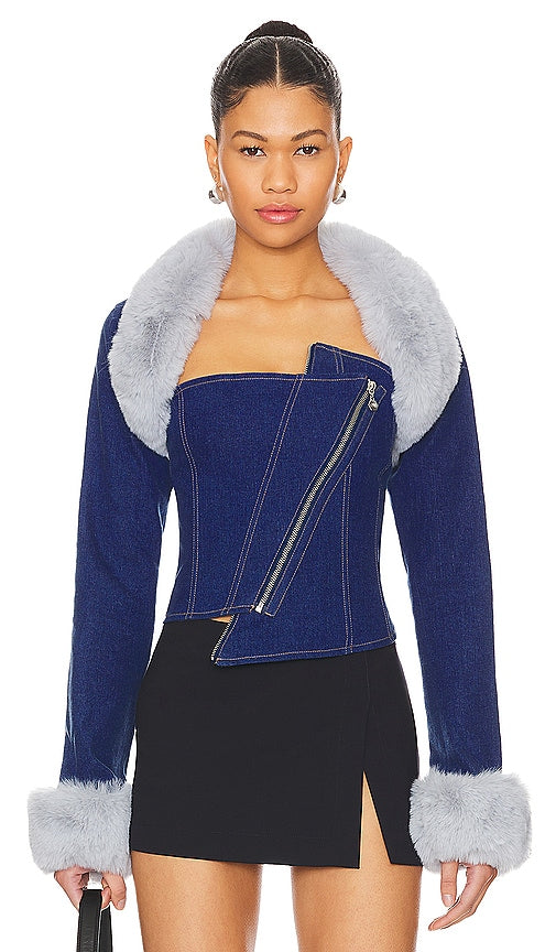 OW Collection Denim Detachable Corset Jacket in Blue