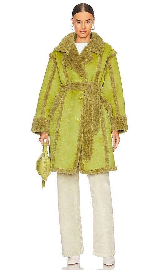 OW Collection New York Faux Fur Jacket in Green