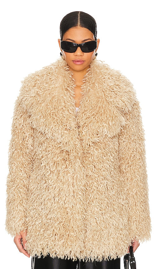 OW Collection Nora Faux Fur Jacket in Beige