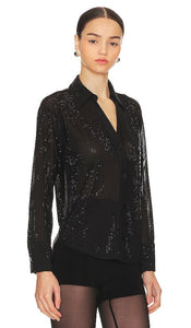 OW Collection Opal Rhinestone Shirt in Black