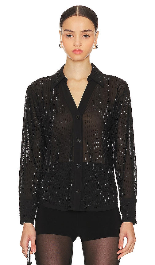 OW Collection Opal Rhinestone Shirt in Black - Chemise en strass opale de la collection OW en noir - OW 系列黑色蛋白石水钻衬衫 - OW Collection Opal-Strass-Hemd in Schwarz - OW Collection 오팔 라인스톤 셔츠블랙 색상 - Camicia con strass opale della collezione OW in nero