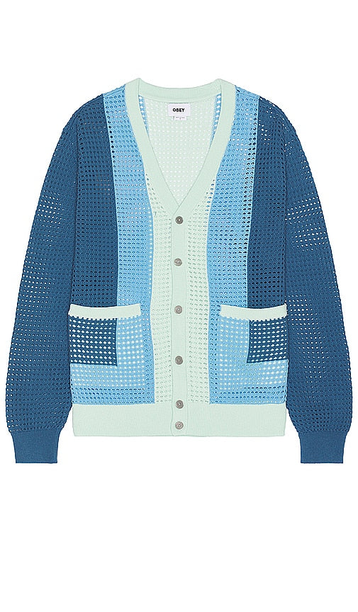 Obey Anderson 60's Cardigan in Blue - Obey Anderson Cardigan Années 60 en Bleu - Obey Anderson 60 年代蓝色开衫 - Obey Anderson 60er-Cardigan in Blau - Obey Anderson 60's 카디건 블루 색상 - Cardigan di Obey Anderson anni '60 in blu