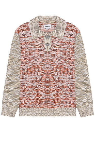 Obey Carter Polo Sweater in Burnt Orange - Obey Carter - Pull polo en orange brûlé - Obey Carter 焦橙色 Polo 毛衣 - Obey Carter Polopullover in gebranntem Orange - Obey Carter 폴로 스웨터 - Maglione polo di Obey Carter in arancione bruciato