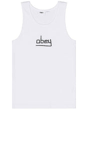 Obey Central Rib Tank in White - Obey Débardeur côtelé central en blanc - Obey 白色中央罗纹背心 - Obey Central Rib Tank in Weiß - Obey 센트럴 립 탱크탑 - Canotta Obey a coste centrali in bianco