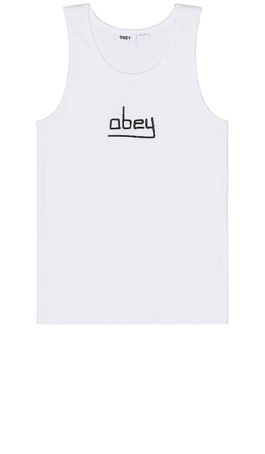 Obey Central Rib Tank in White - Obey Débardeur côtelé central en blanc - Obey 白色中央罗纹背心 - Obey Central Rib Tank in Weiß - Obey 센트럴 립 탱크탑 - Canotta Obey a coste centrali in bianco