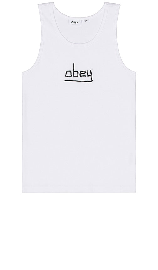 Obey Central Rib Tank in White - Obey Débardeur côtelé central en blanc - Obey 白色中央罗纹背心 - Obey Central Rib Tank in Weiß - Obey 센트럴 립 탱크탑 - Canotta Obey a coste centrali in bianco