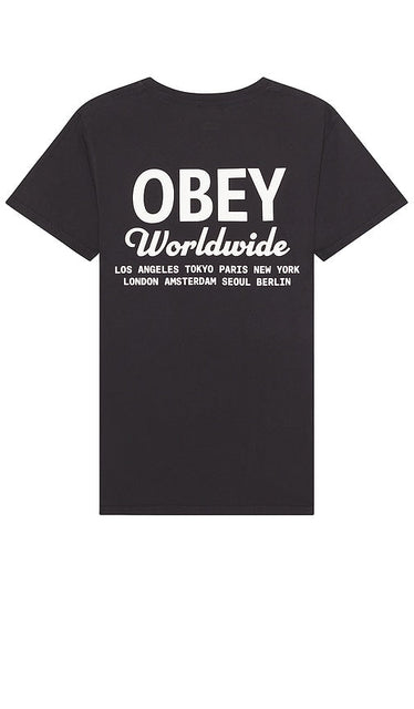 Obey Worldwide Script Tee in Black - Obey Worldwide - T-shirt à inscription en noir - Obey Worldwide 黑色 Script T 恤 - Obey Worldwide Script T-Shirt in Schwarz - Obey Worldwide 스크립트 티셔츠 블랙 색상 - Maglietta Obey Worldwide Script in nero
