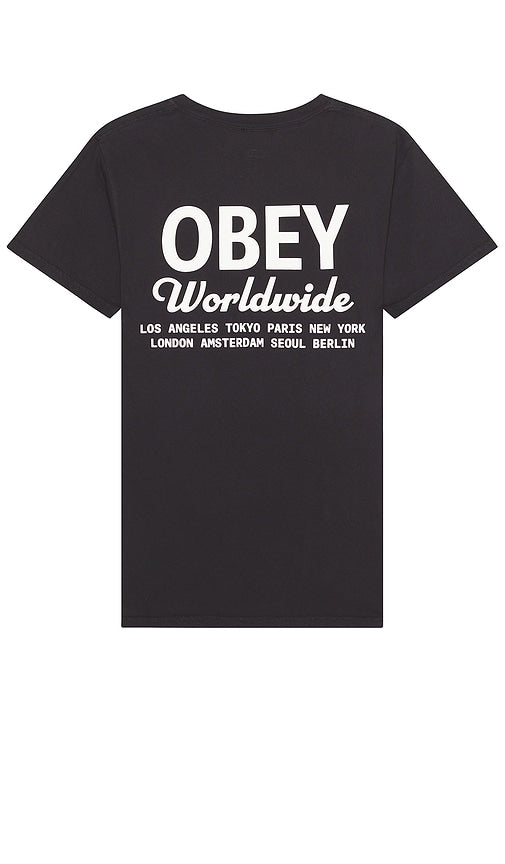 Obey Worldwide Script Tee in Black - Obey Worldwide - T-shirt à inscription en noir - Obey Worldwide 黑色 Script T 恤 - Obey Worldwide Script T-Shirt in Schwarz - Obey Worldwide 스크립트 티셔츠 블랙 색상 - Maglietta Obey Worldwide Script in nero