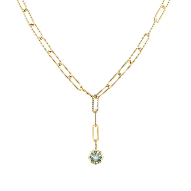 Octagon Green Quartz and 1/10ctw Diamond Yellow Gold Necklace, Limited Edition