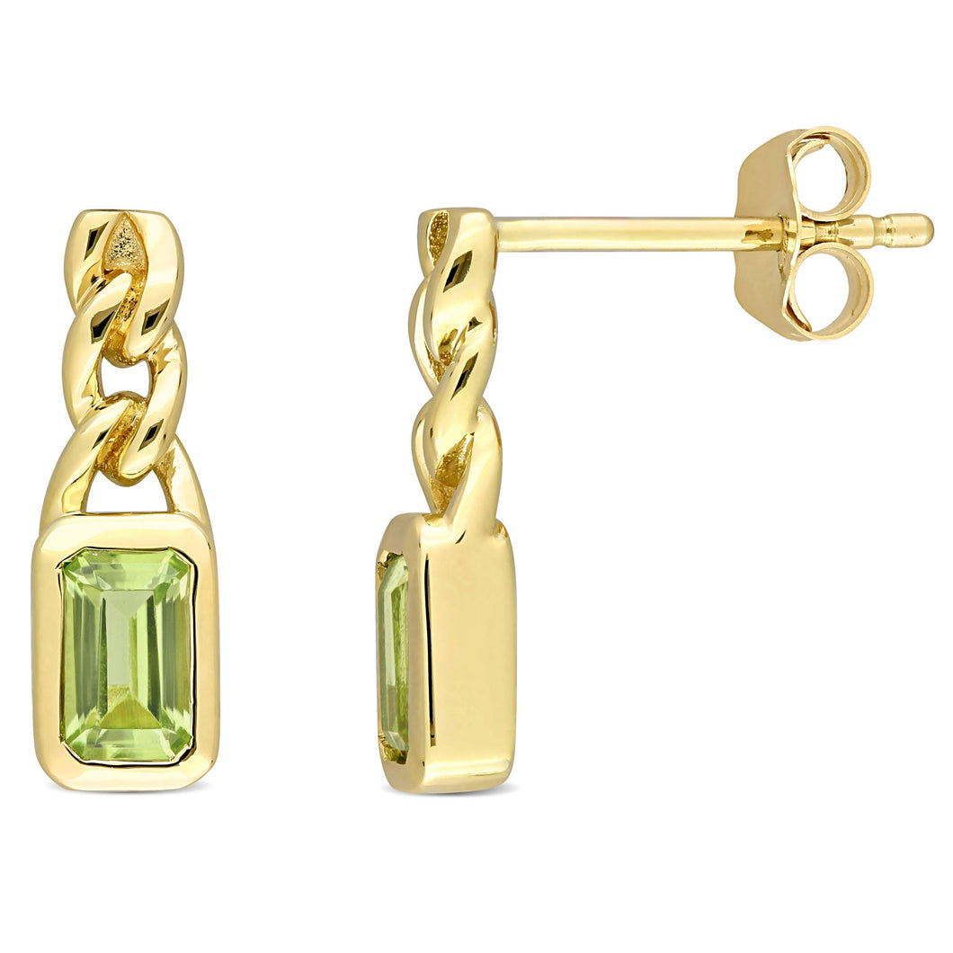 Octagon Peridot Yellow Gold Drop Earrings