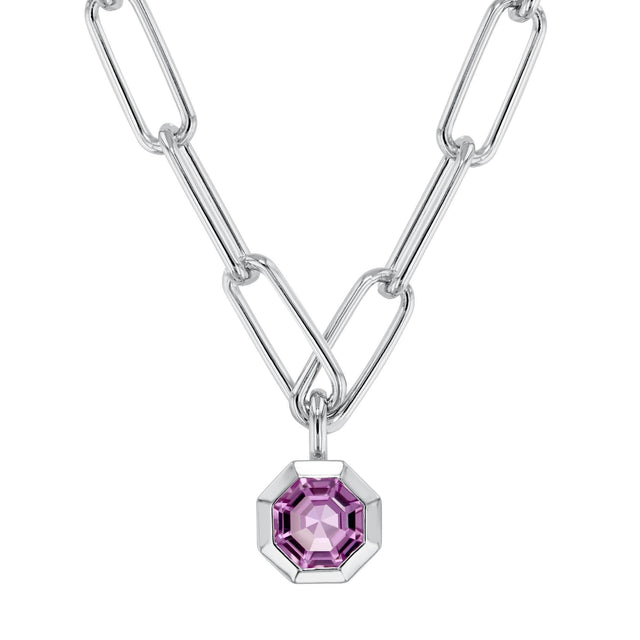 Octagon Pink Amethyst Sterling Silver Link Necklace