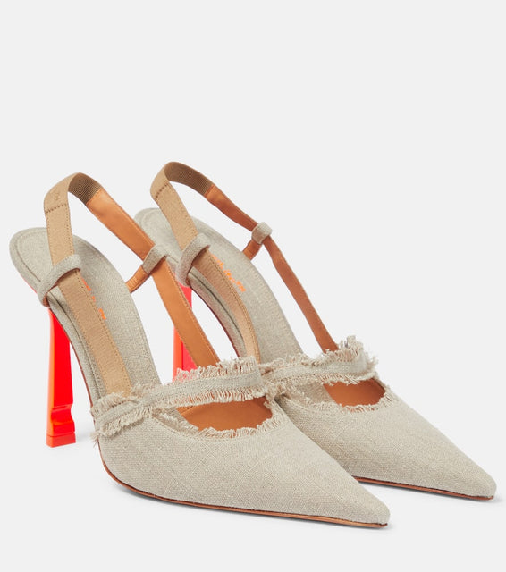 Off-White Pop Oyster linen slingback pumps
