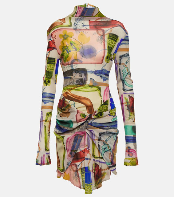 Off-White Printed turtleneck tulle minidress