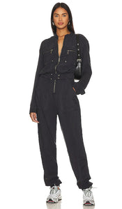 One Teaspoon Dark Romance Zipped Up Jumpsuit in Black