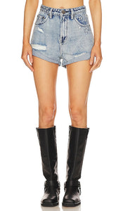 One Teaspoon Icon Bandits High Waist Denim Shorts in Blue - Short en jean taille haute Icon Bandits One Teaspoon en bleu - One Teaspoon Icon Bandits 蓝色高腰牛仔短裤 - One Teaspoon Icon Bandits Denim-Shorts mit hoher Taille in Blau - One Teaspoon Icon Bandits 하이웨이스트 데님 쇼츠 블루 색상 - Pantaloncini di jeans a vita alta One Teaspoon Icon Bandits in blu