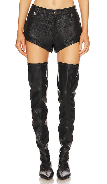 One Teaspoon Leather Bandits Short in Black - Short bandits en cuir One Teaspoon en noir - 一茶匙皮革 Bandits 黑色短裤 - One Teaspoon Leder-Bandits-Shorts in Schwarz - One Teaspoon Leather Bandits 쇼트블랙 색상 - Pantaloncini Bandits in pelle da un cucchiaino in nero