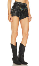 One Teaspoon Studded Jewel High Waist Leather Short in Black