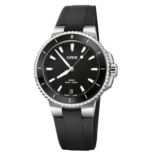 Oris Aquis Date Black Dial Black Rubber Strap Watch 36.5mm - 01 733 7792 4154-07 4 19 64FC