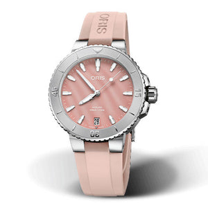 Oris Aquis Date Pink Rubber Strap Watch | 36.5mm | 733 7770 4158 4 18 66FC