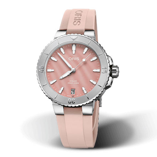Oris Aquis Date Pink Rubber Strap Watch | 36.5mm | 733 7770 4158 4 18 66FC