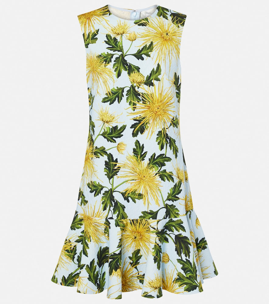 Oscar de la Renta Chrysanthemum cotton-blend minidress. Oscar de la Renta 菊花图案棉混纺迷你连衣裙