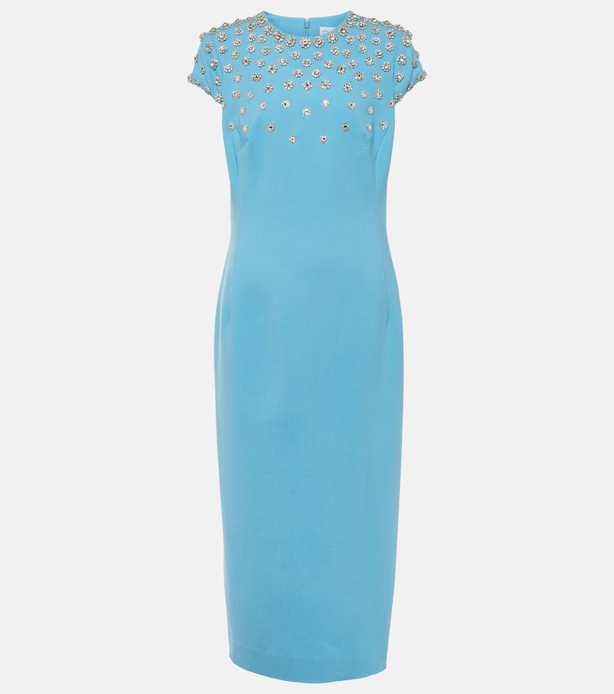 Oscar de la Renta Crystal-embellished wool-blend midi dress. Oscar de la Renta 水晶装饰羊毛混纺中长连衣裙