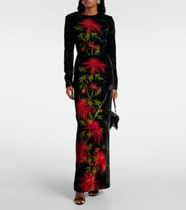 Oscar de la Renta Embroidered velvet gown