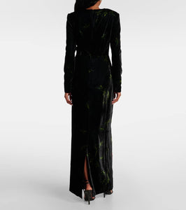 Oscar de la Renta Embroidered velvet gown
