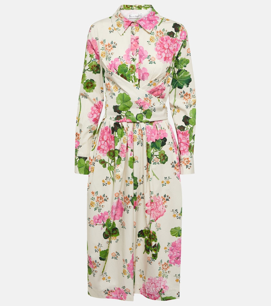 Oscar de la Renta Floral cotton midi shirt dress. Oscar de la Renta 花卉棉质中长衬衫裙
