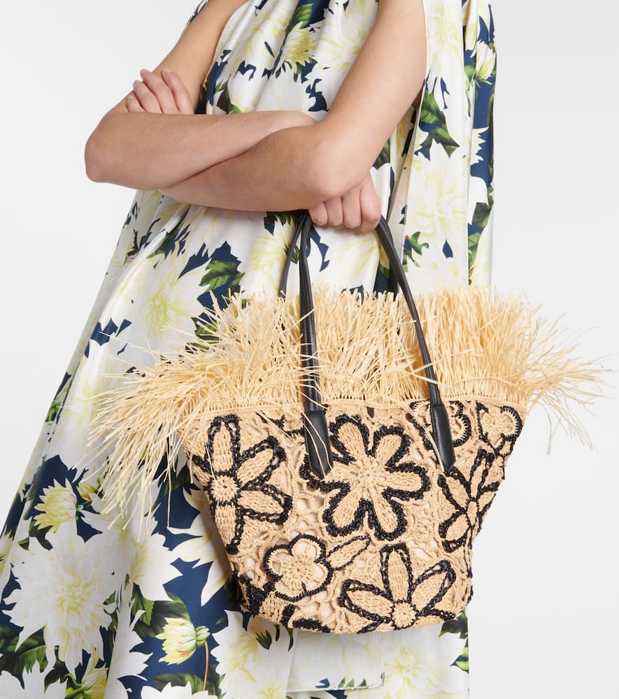 Oscar de la Renta Floral crochet straw basket bag