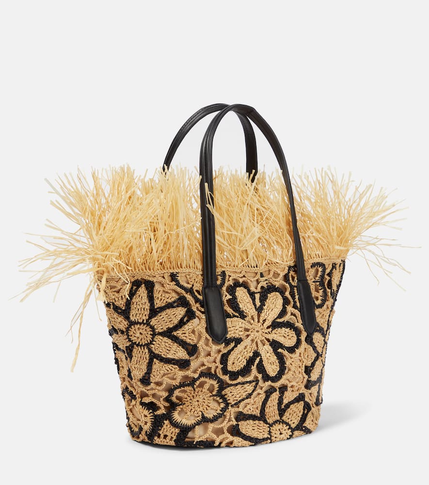 Oscar de la Renta Floral crochet straw basket bag