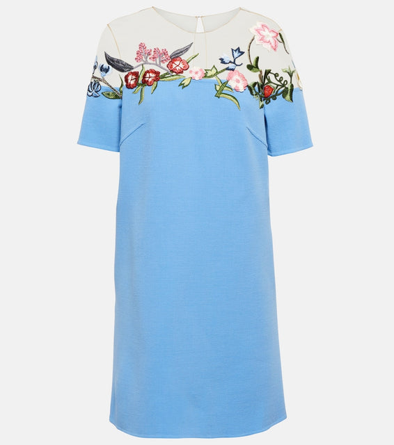 Oscar de la Renta Floral embroidered wool-blend minidress