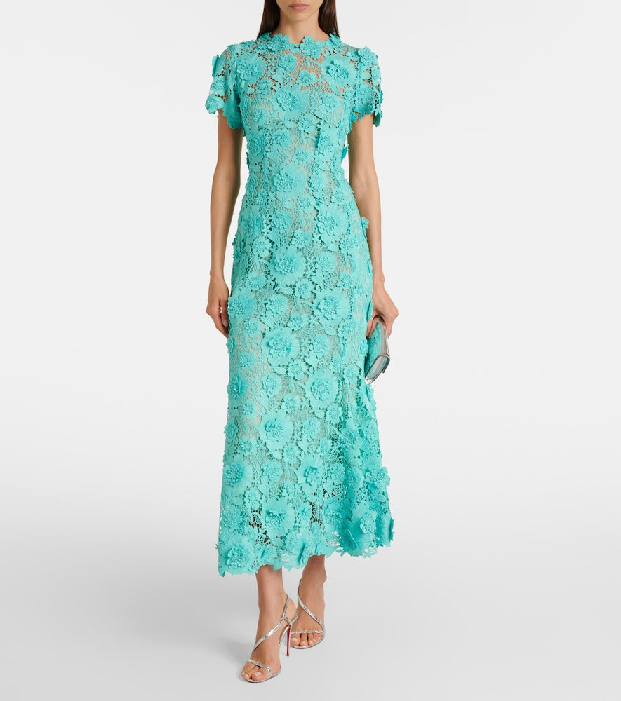 Oscar de la Renta Floral guipure lace midi dress