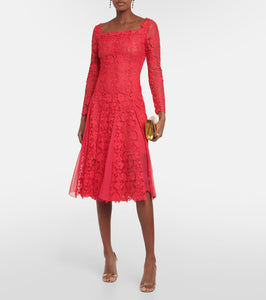 Oscar de la Renta Floral guipure lace midi dress
