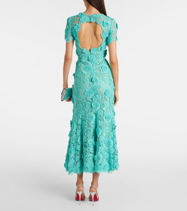 Oscar de la Renta Floral guipure lace midi dress