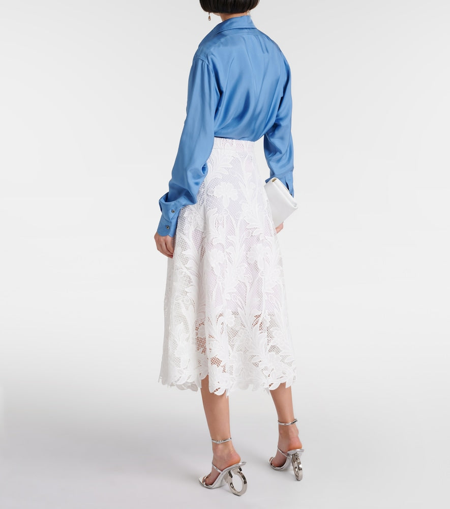 Oscar de la Renta Floral guipure lace midi skirt