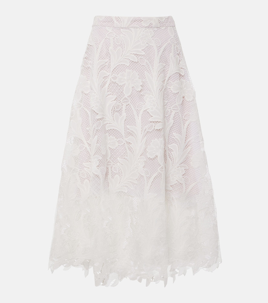 Oscar de la Renta Floral guipure lace midi skirt - Oscar de la Renta 花朵凸花蕾丝中长半身裙