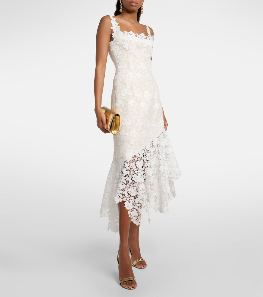 Oscar de la Renta Floral lace-trimmed tweed midi dress