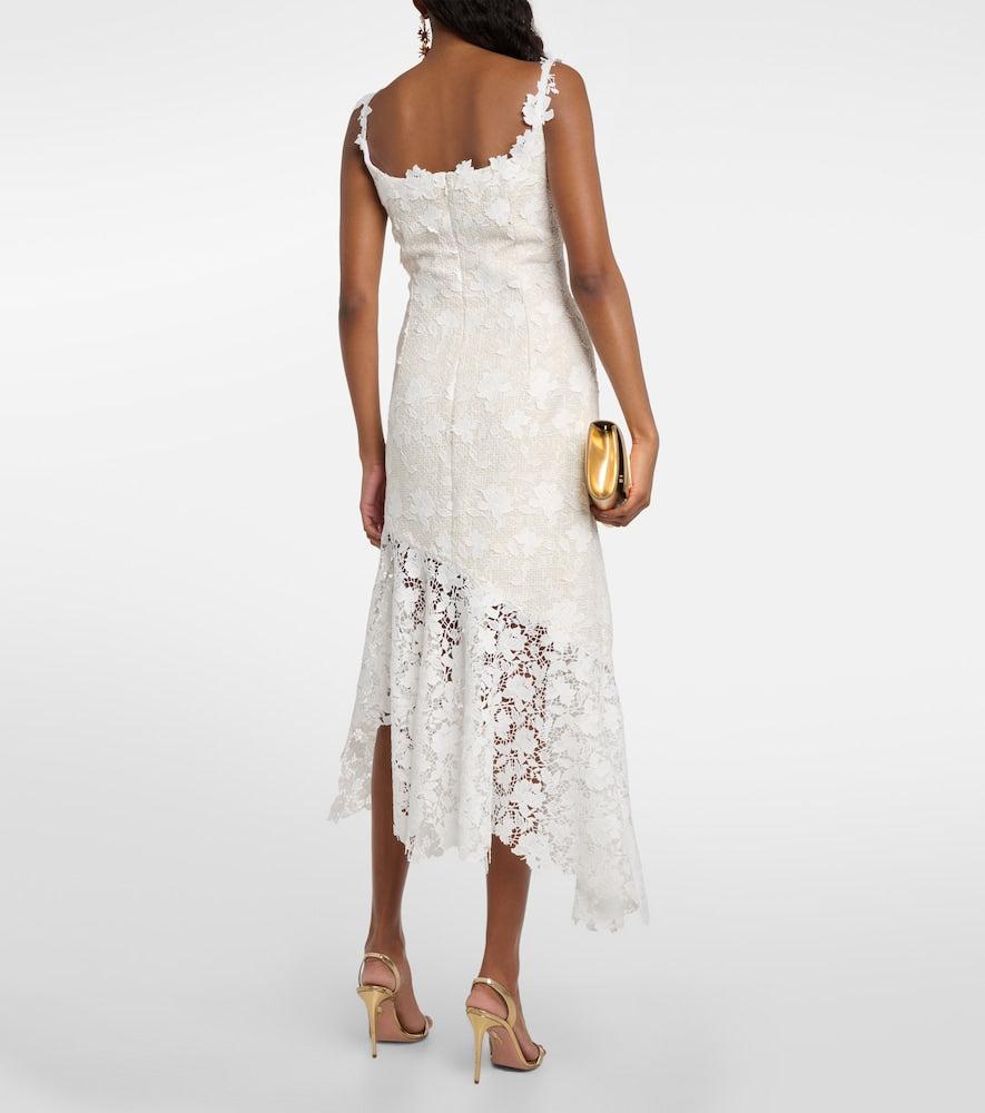 Oscar de la Renta Floral lace-trimmed tweed midi dress