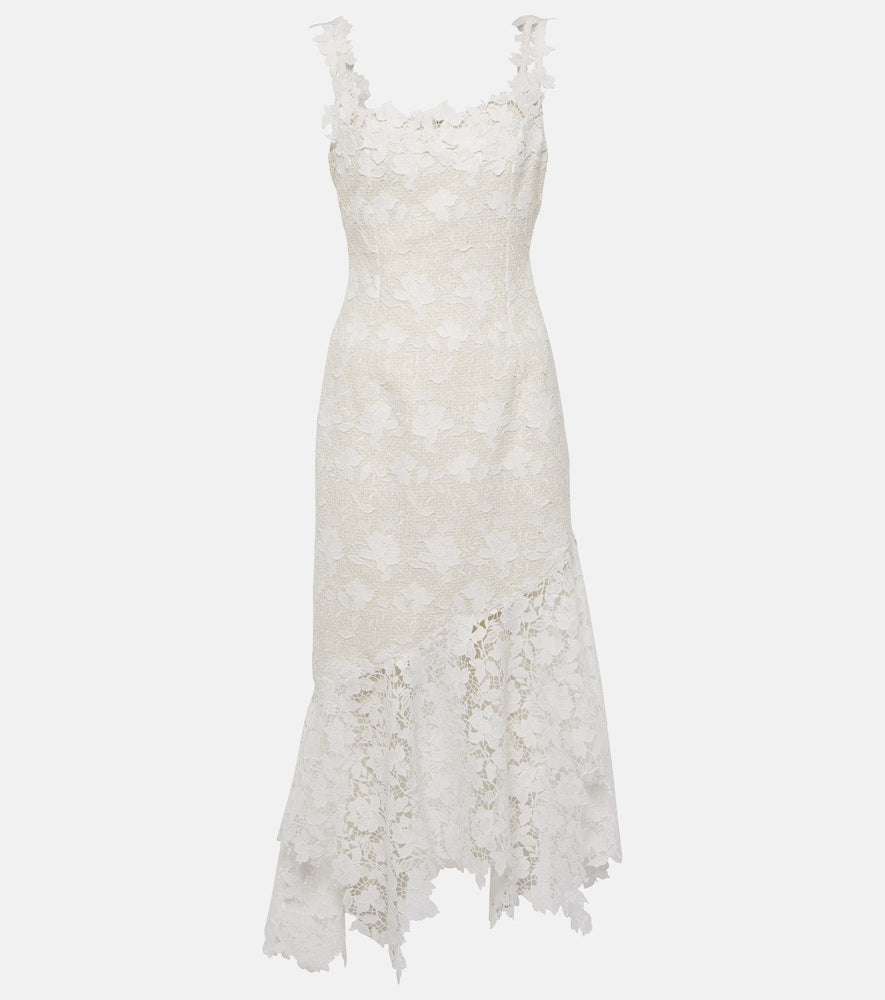Oscar de la Renta Floral lace-trimmed tweed midi dress. Oscar de la Renta 花卉蕾丝边饰粗花呢中长连衣裙