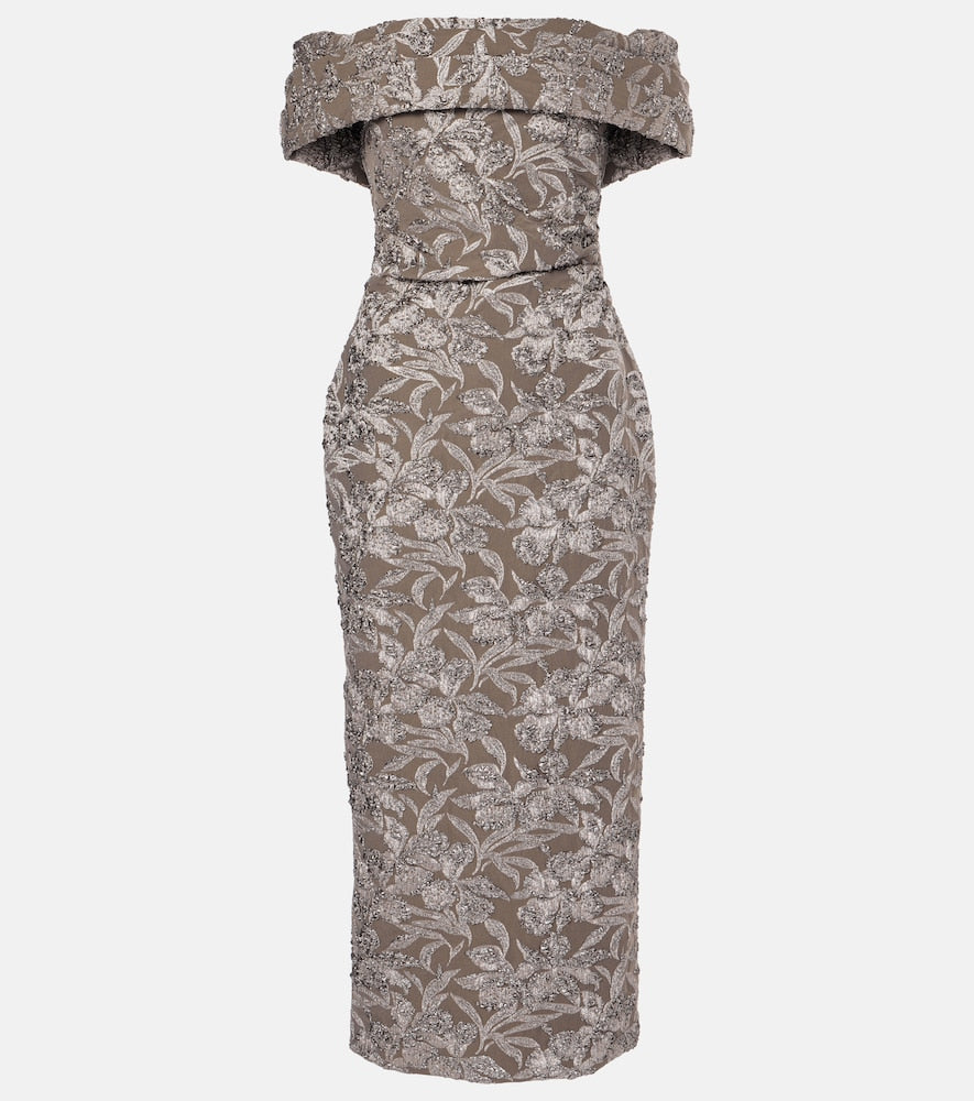 Oscar de la Renta Floral metallic jacquard midi dress. Oscar de la Renta 花卉金属提花中长连衣裙