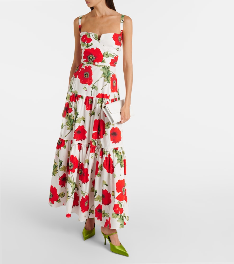 Oscar de la Renta Floral tiered cotton-blend poplin maxi dress
