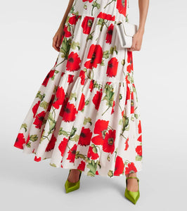 Oscar de la Renta Floral tiered cotton-blend poplin maxi dress
