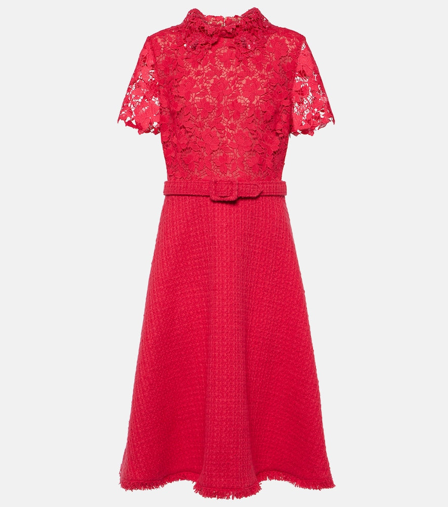 Oscar de la Renta Gardenia guipure and tweed midi dress. Oscar de la Renta 栀子花蕾丝和粗花呢中长连衣裙