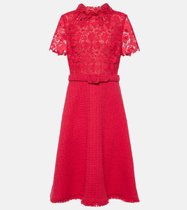 Oscar de la Renta Gardenia guipure and tweed midi dress
