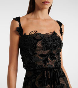 Oscar de la Renta Guipure lace-trimmed velvet gown