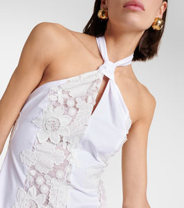Oscar de la Renta Halterneck cotton lace midi dress